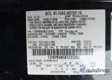 2011 Ford Mustang V6 из США, поврежденный, VIN 1ZVBP8AM5B5125342